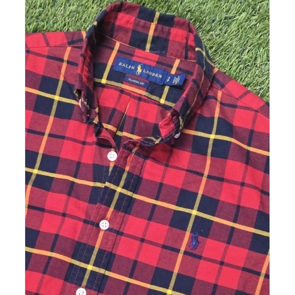 Polo Ralph Lauren Shirt Small S Classic Fit Red Blue Yellow Plaid Flannel L/S